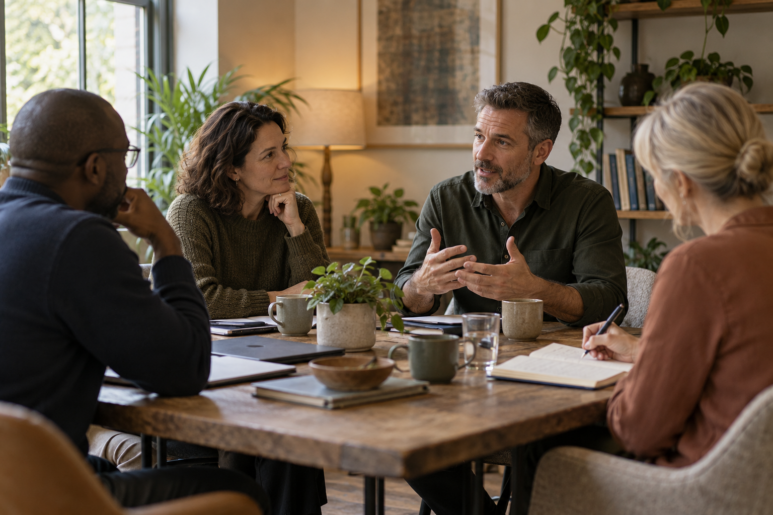 Concept image: leaders and coaches talking around a table